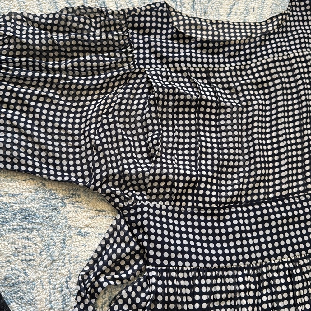 Vintage 80s Albert Nipon 100% silk polkadot pleated semi sheer dress 12 - Picture 7 of 10
